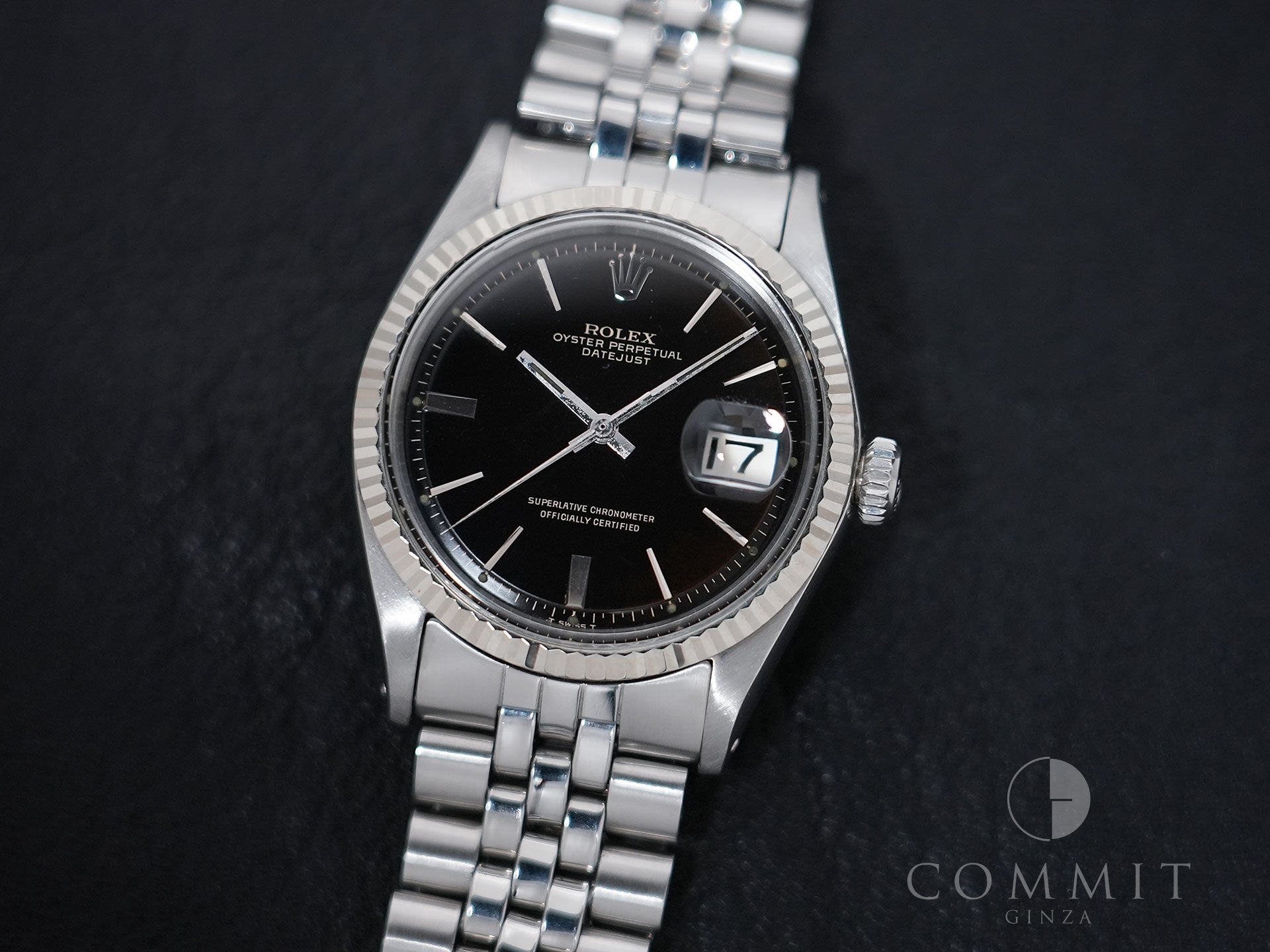Rolex Datejust Ref. 1601 Stainless Steel/White Gold Black Mirror Dial Used eb6hapj8