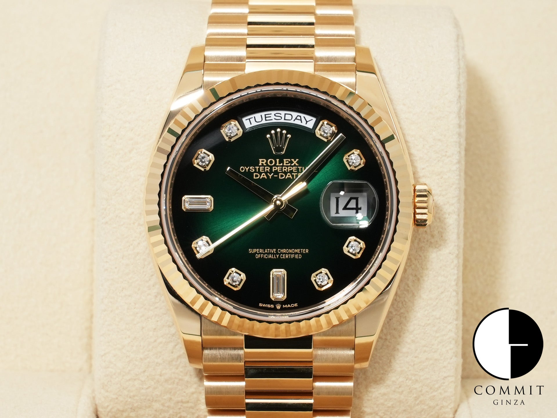 ロレックス デイデイト36 Ref.128238A イエローゴールド グリーンオンブレ文字盤 中古 c4e2867z