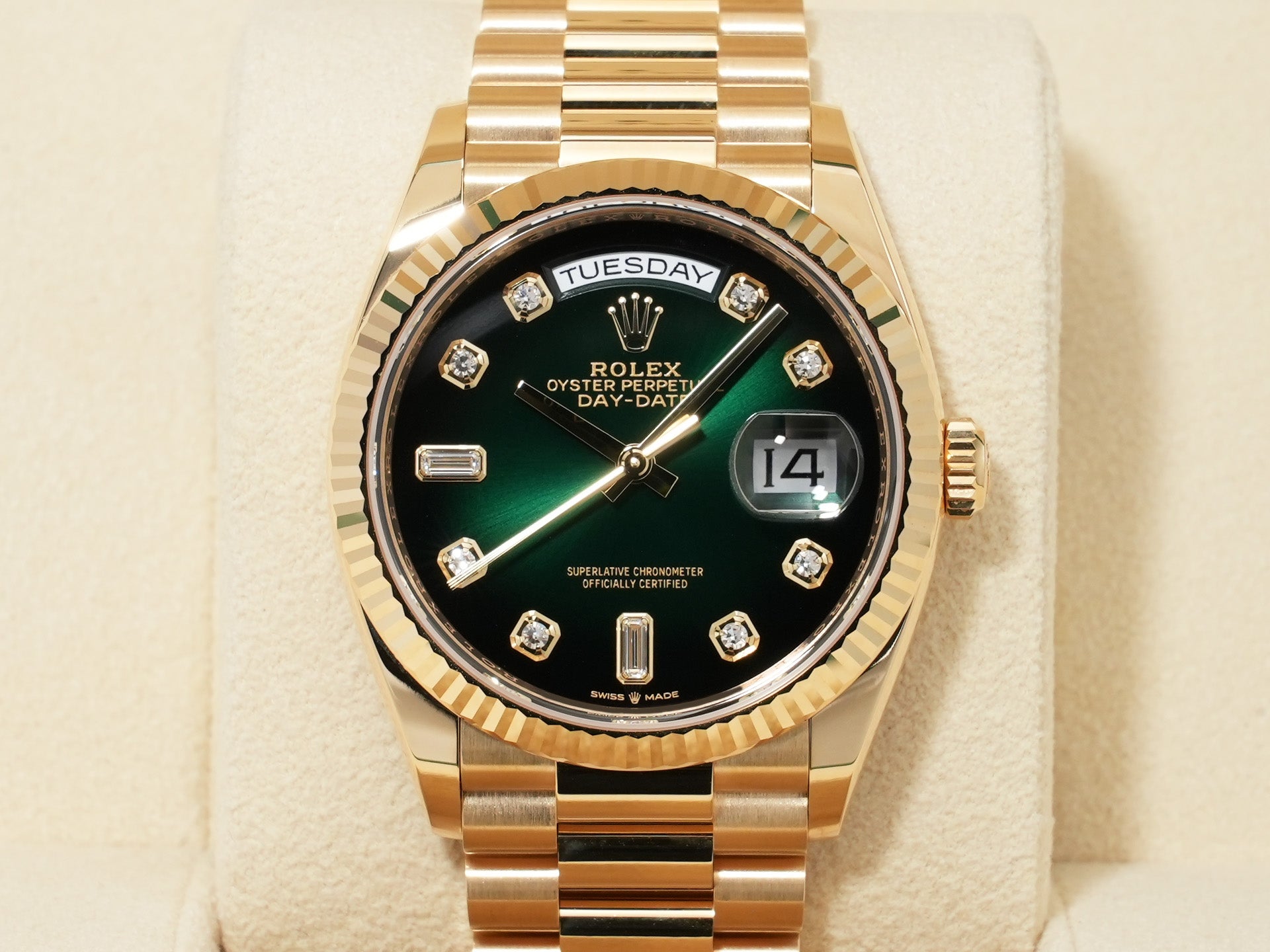 ロレックス デイデイト36 Ref.128238A イエローゴールド グリーンオンブレ文字盤 中古 c4e2867z