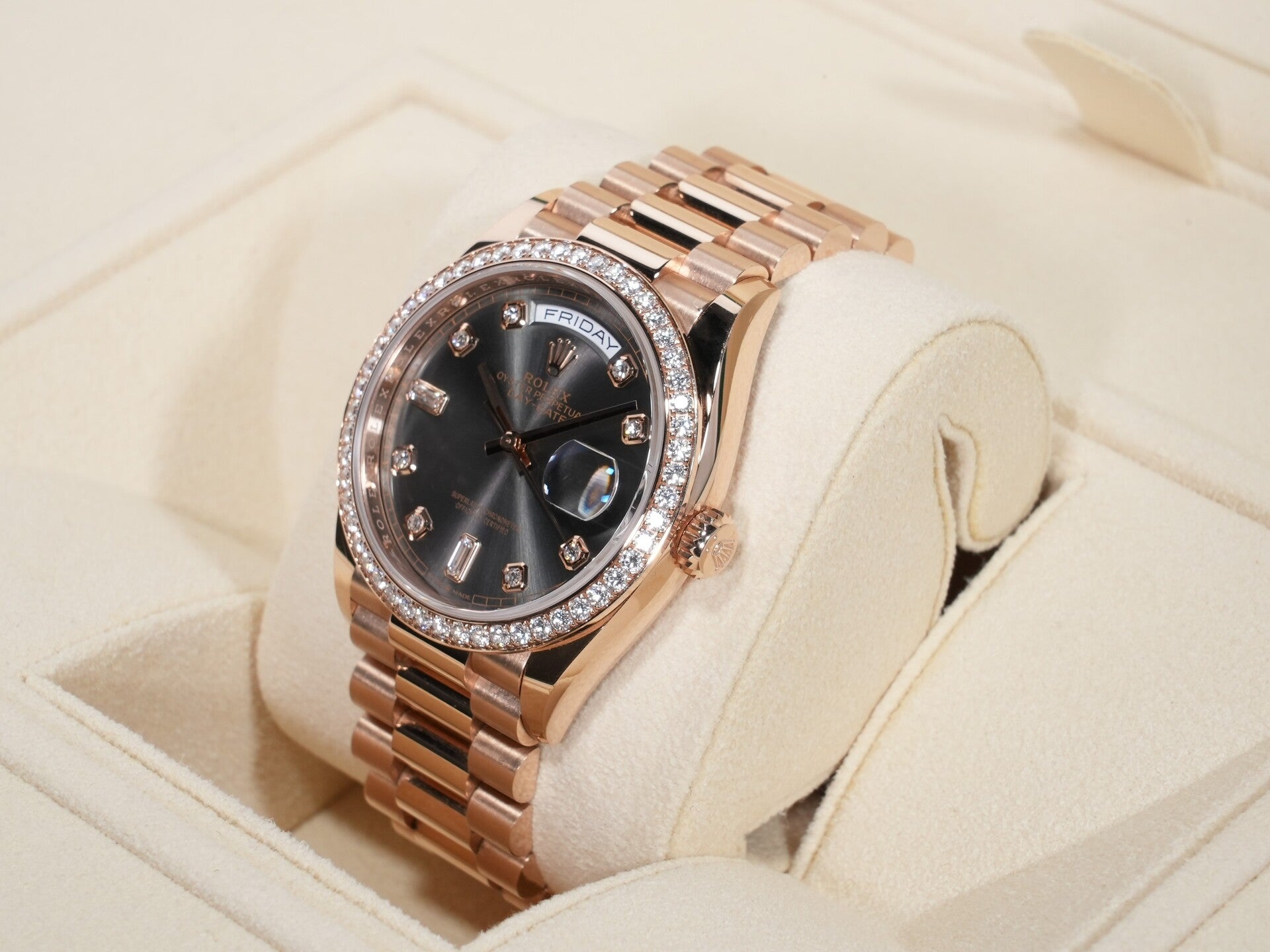 Rolex Day-Date 36 Ref. 128345RBR Everose Gold Slate with 10P Diamond Dial Pre-owned j93wcin9