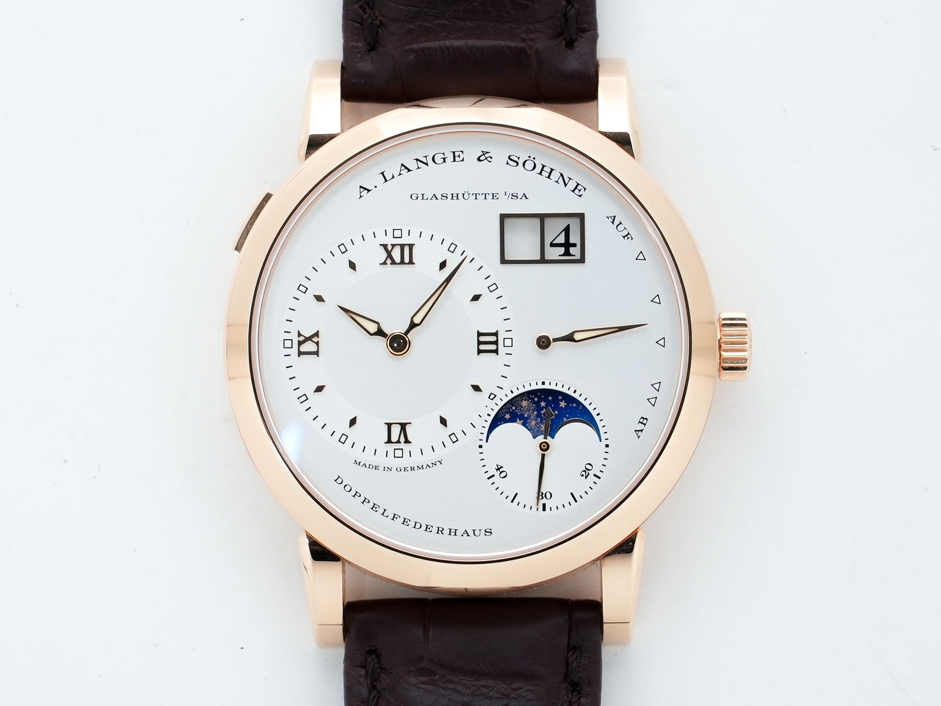 A. Lange & Söhne Lange 1 Moon Phase Ref. 192.032 Pink Gold Silver Dial Excellent Condition jhw2ijrg