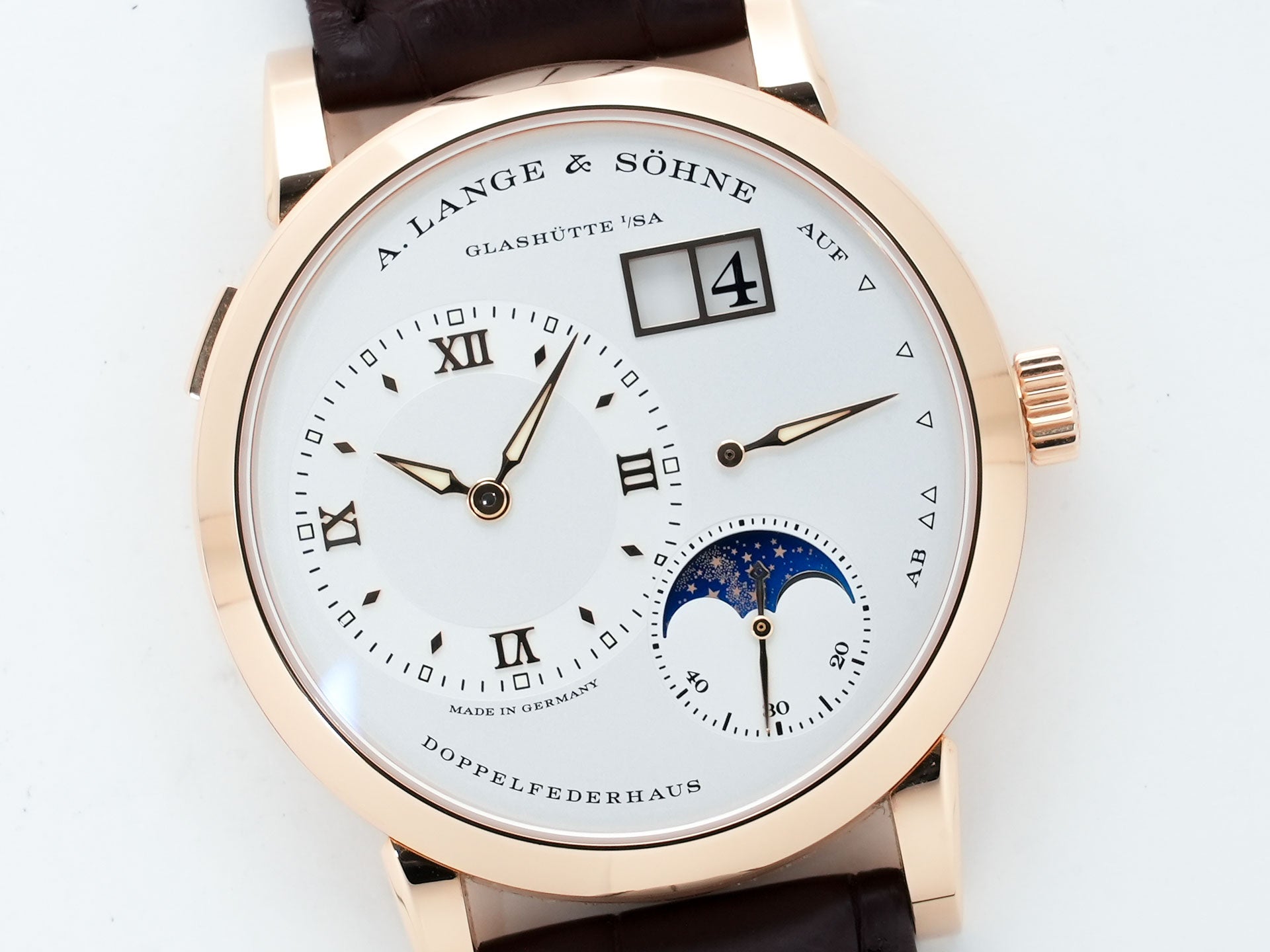 A. Lange & Söhne Lange 1 Moon Phase Ref. 192.032 Pink Gold Silver Dial Excellent Condition jhw2ijrg