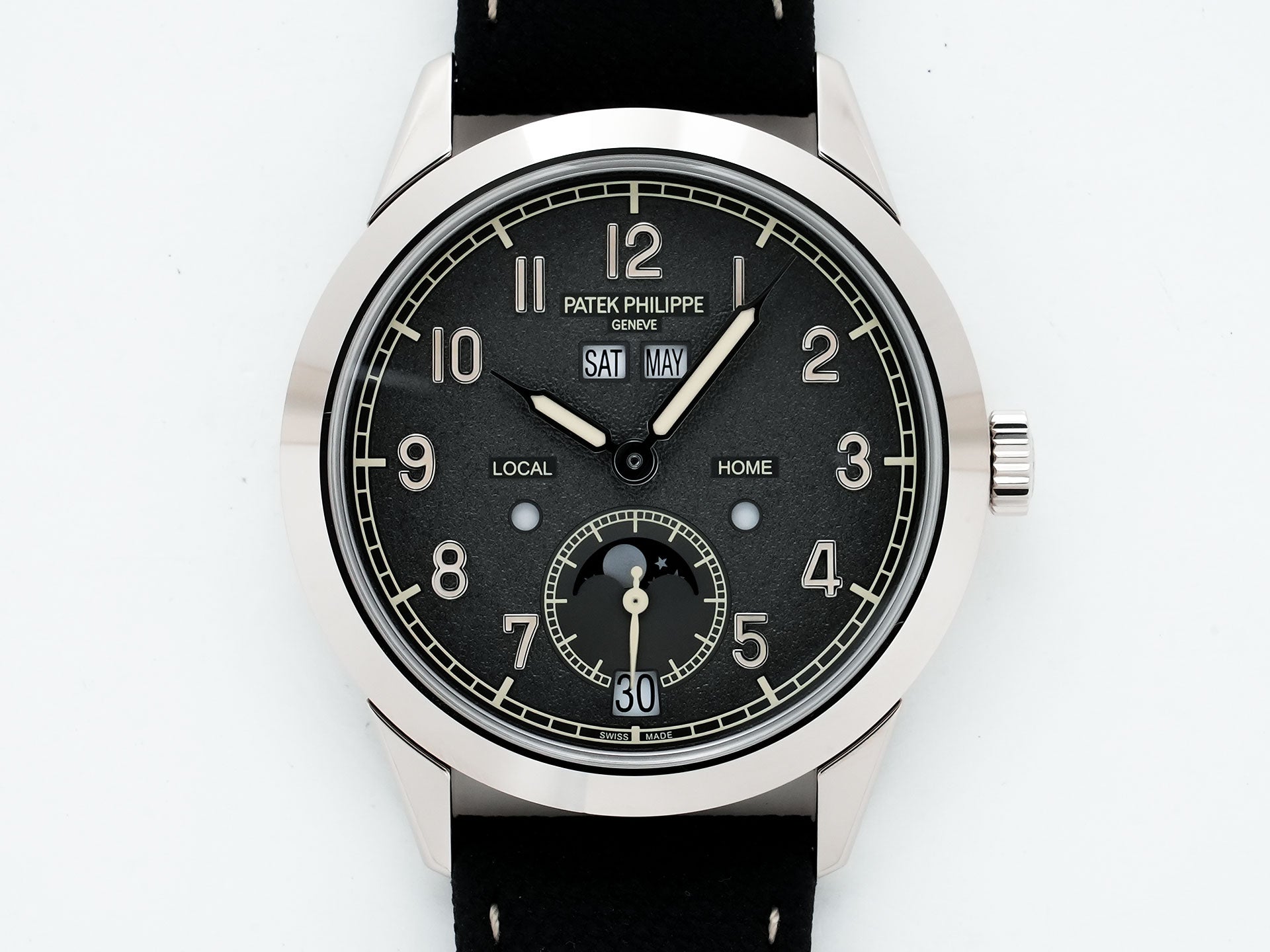 Patek Philippe Annual Calendar Travel Time Ref.5326G-001 White Gold Textured Anthracite Dial Excellent Condition h24ptads