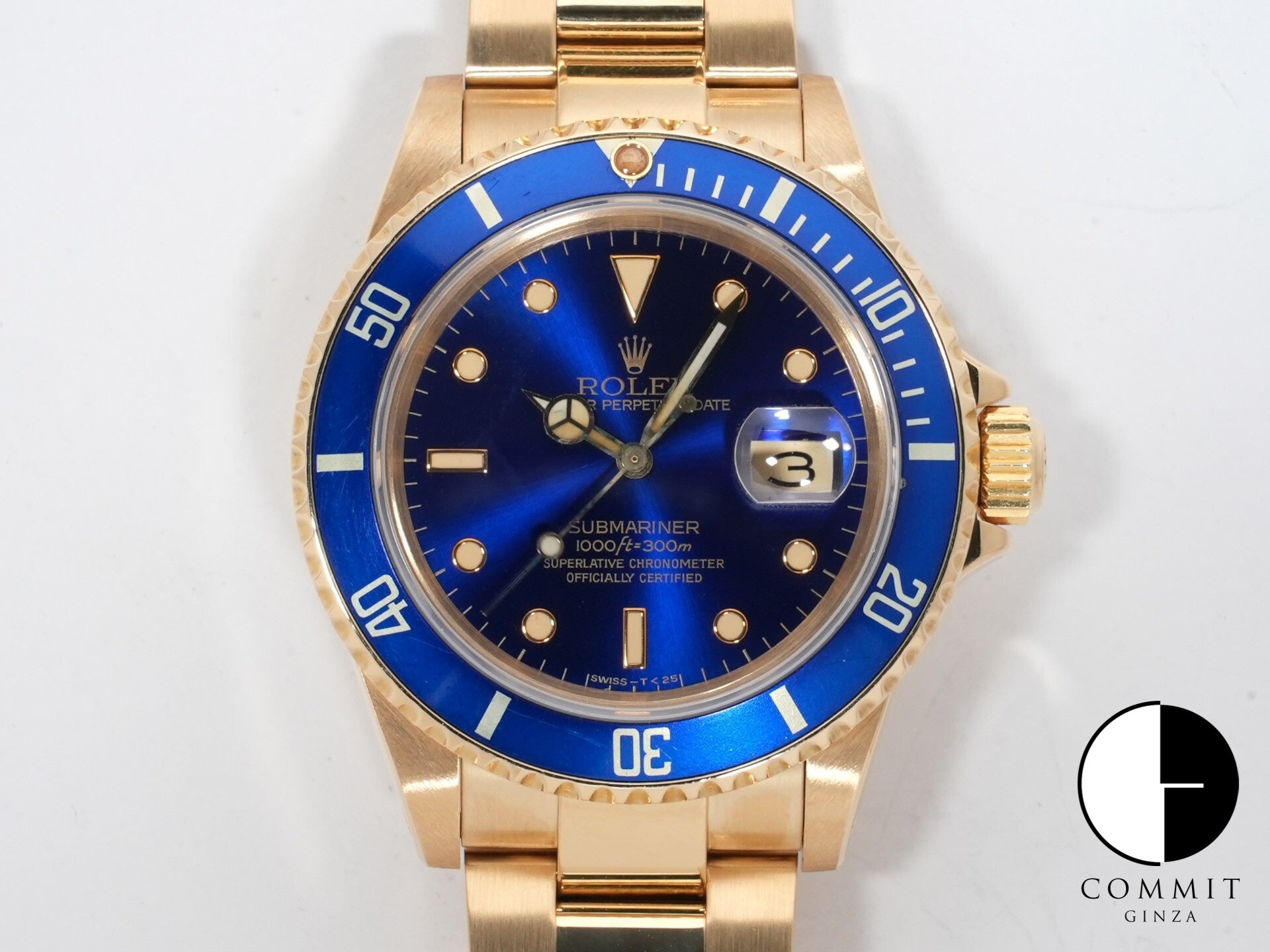 Rolex Submariner Date Ref. 16808 Yellow Gold Blue Dial Pre-owned swcopyzn