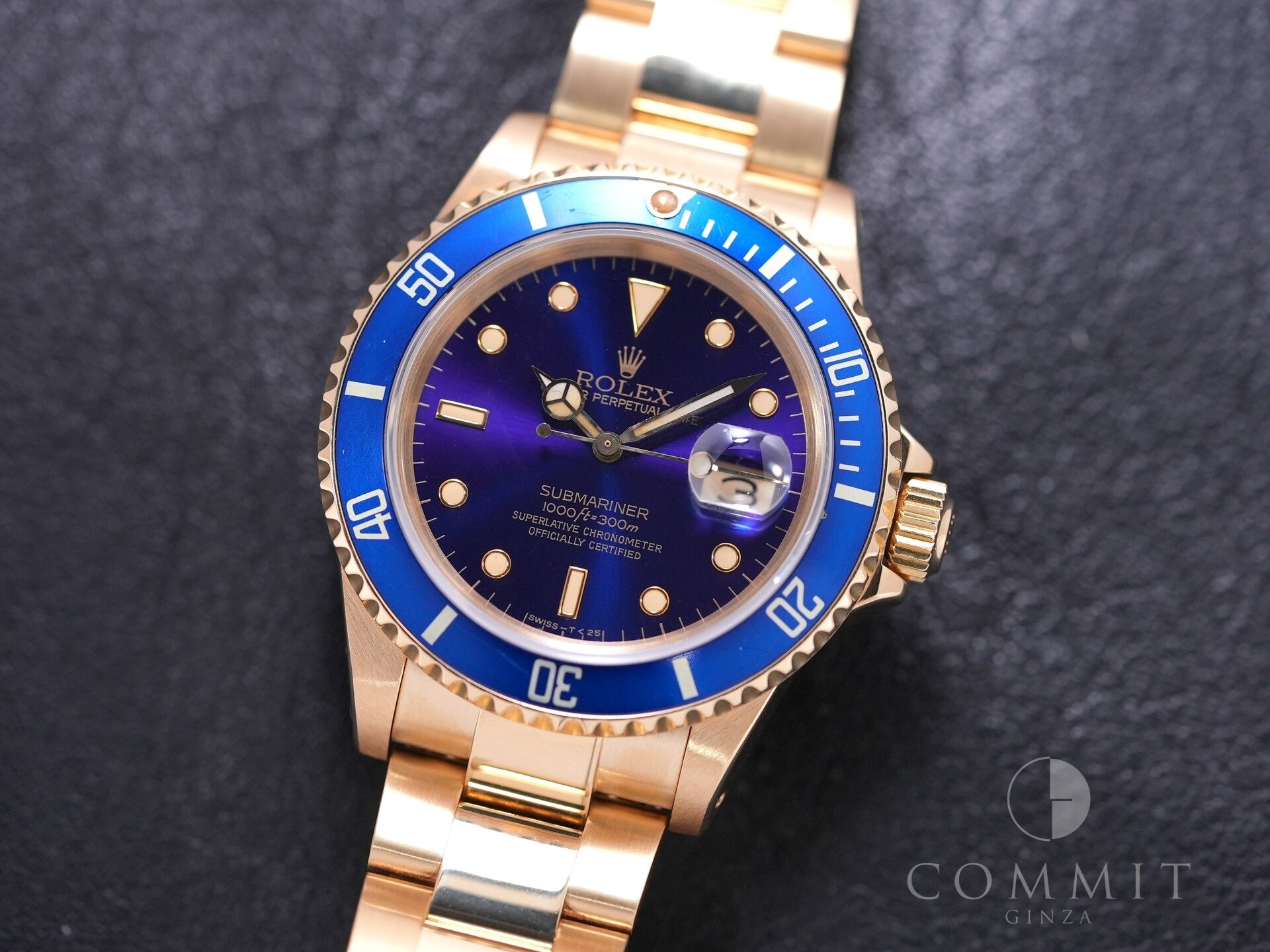 Rolex Submariner Date Ref. 16808 Yellow Gold Blue Dial Pre-owned swcopyzn