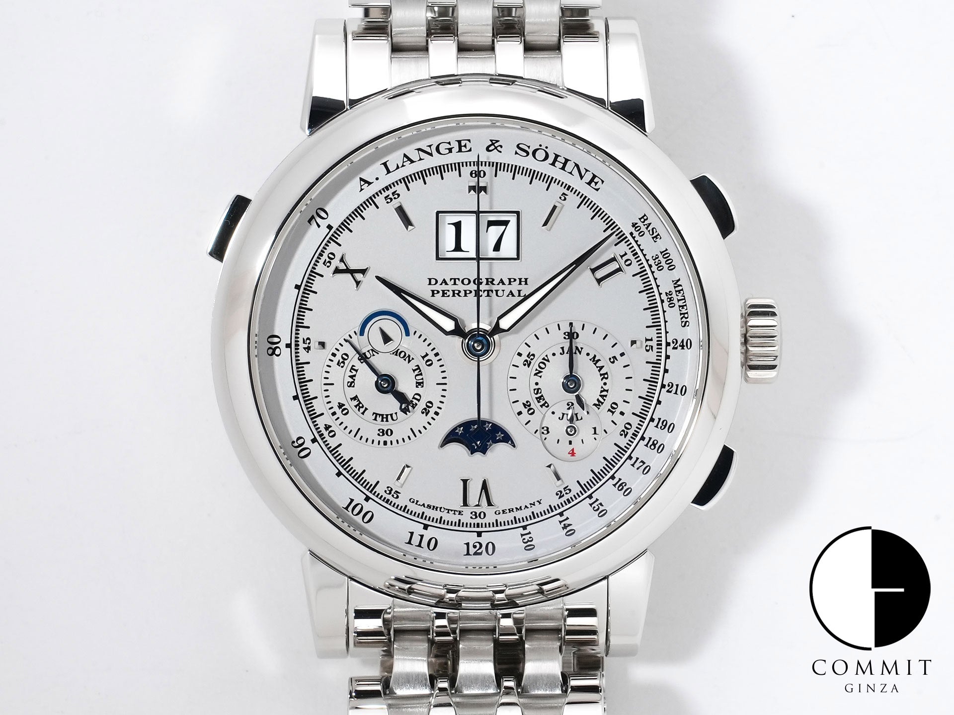 A. Lange & Söhne Datograph Perpetual Calendar Ref. 410.025 Platinum Silver Dial Excellent Condition qscrwm7e