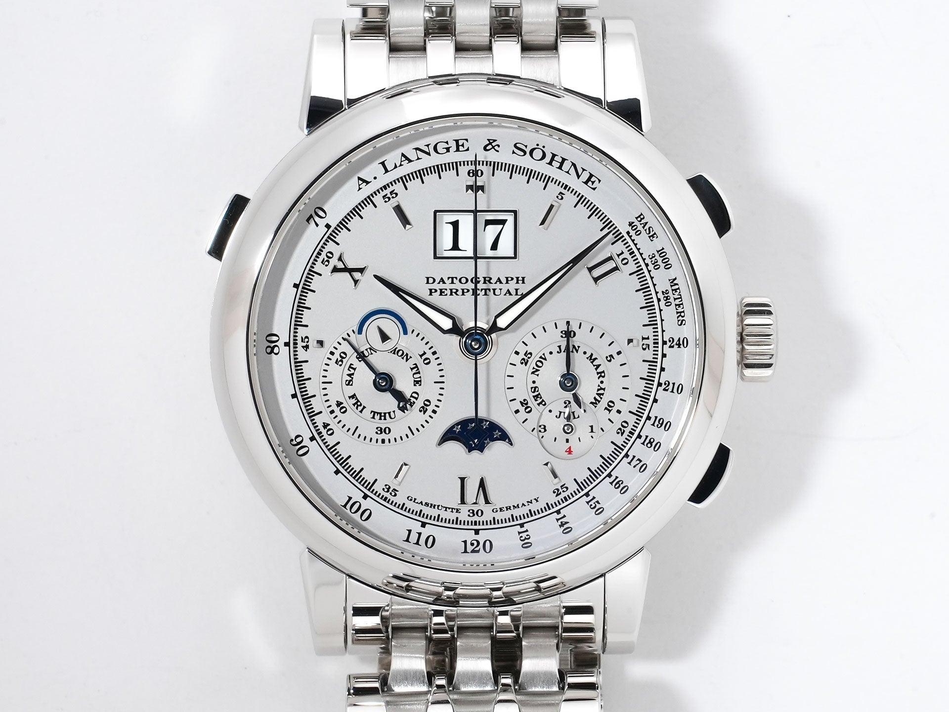 A. Lange & Söhne Datograph Perpetual Calendar Ref. 410.025 Platinum Silver Dial Excellent Condition qscrwm7e