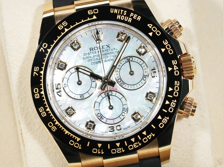 ロレックス デイトナ Ref.116518LNNG イエローゴールド ホワイトシェルx8Pダイヤ文字盤 美品 uceyokvi