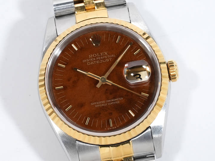 ロレックス デイトジャスト36 Ref.16233 ステンレススチール/イエローゴールド マホガニー文字盤 ジュビリーブレスレット 中古 9qc5axew