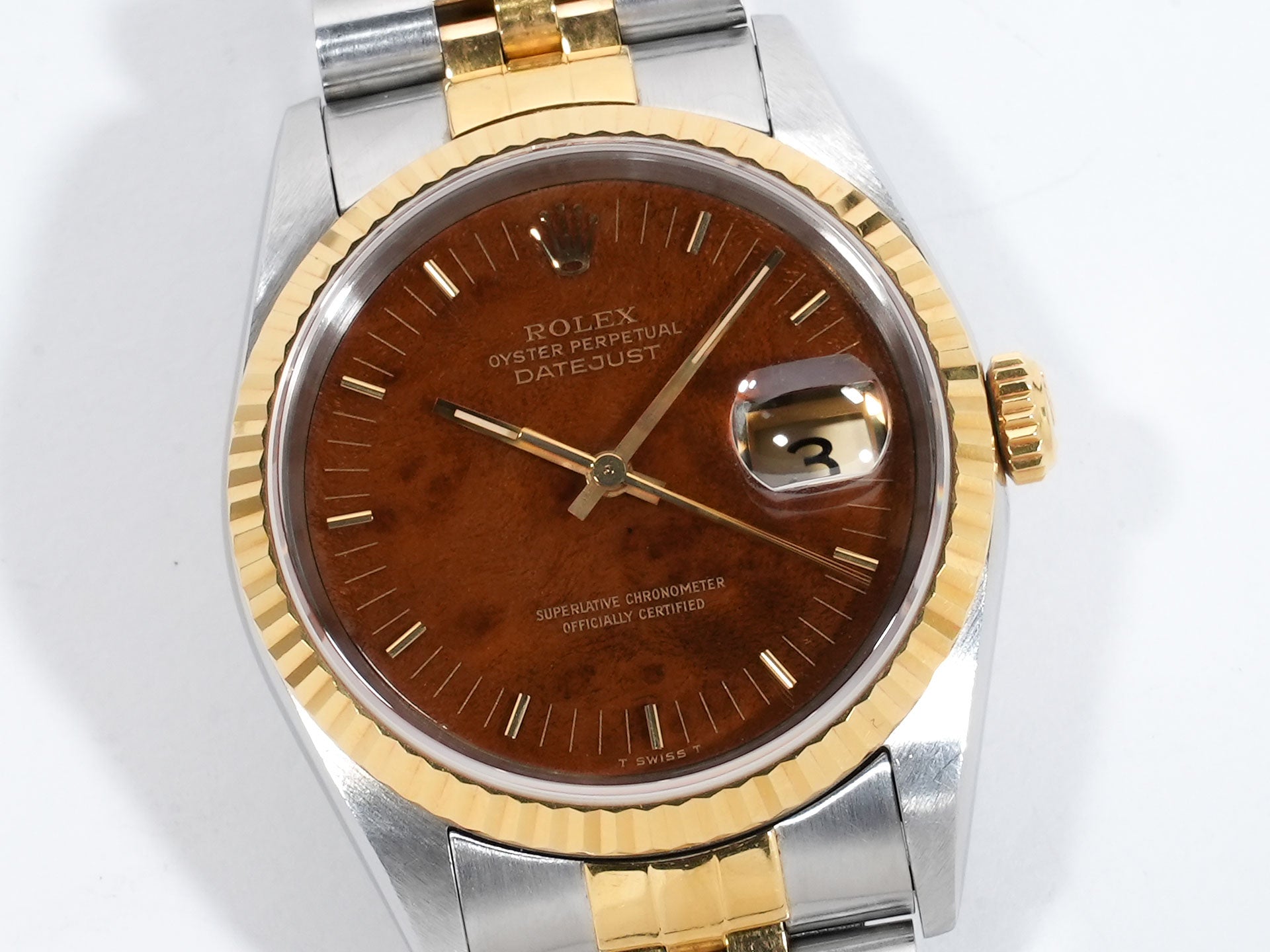 ロレックス デイトジャスト36 Ref.16233 ステンレススチール/イエローゴールド マホガニー文字盤 ジュビリーブレスレット 中古 9qc5axew