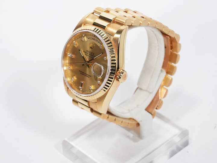 ロレックス デイデイト36 Ref.18238A イエローゴールド シャンパンx10Pダイヤ文字盤 中古 qhso52sm