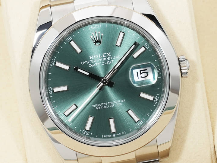 ロレックス デイトジャスト41 Ref.126300 ステンレススチール ミントグリーン文字盤 オイスターブレスレット 美品 64mitbck