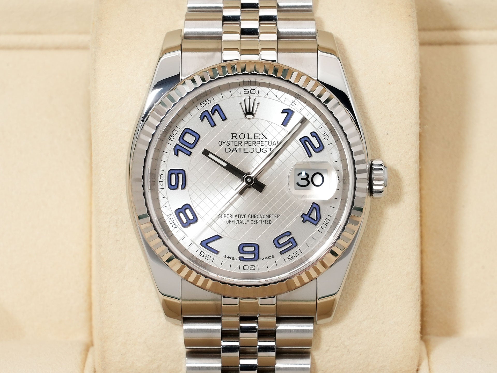 Rolex Datejust 36 Ref. 116234 Stainless Steel/White Gold Silver Arabic Dial Used ux5r2k4a