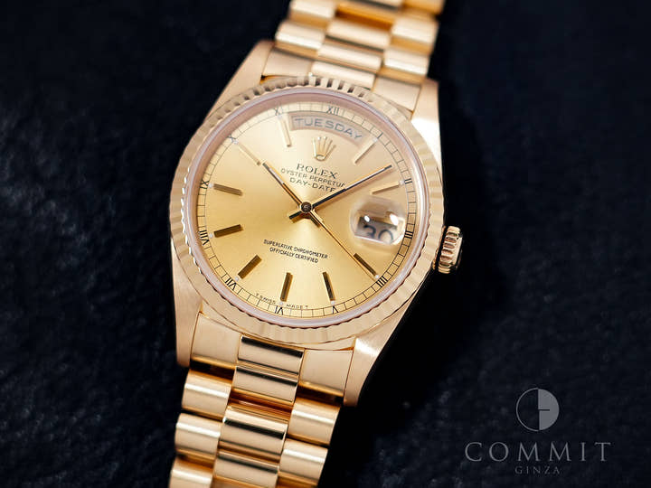 Rolex Day-Date 36 Ref. 18238 Yellow Gold Champagne Dial Pre-Owned cwqpe2ma