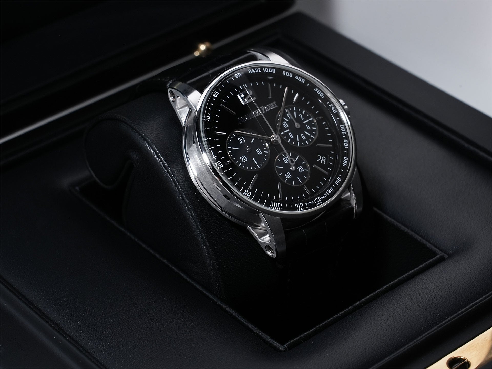 Audemars Piguet CODE 11.59 by Audemars Piguet Chronograph Ref. 26393BC.OO.A002CR.01 White Gold Black Lacquer Dial Excellent Condition u92uhfzs