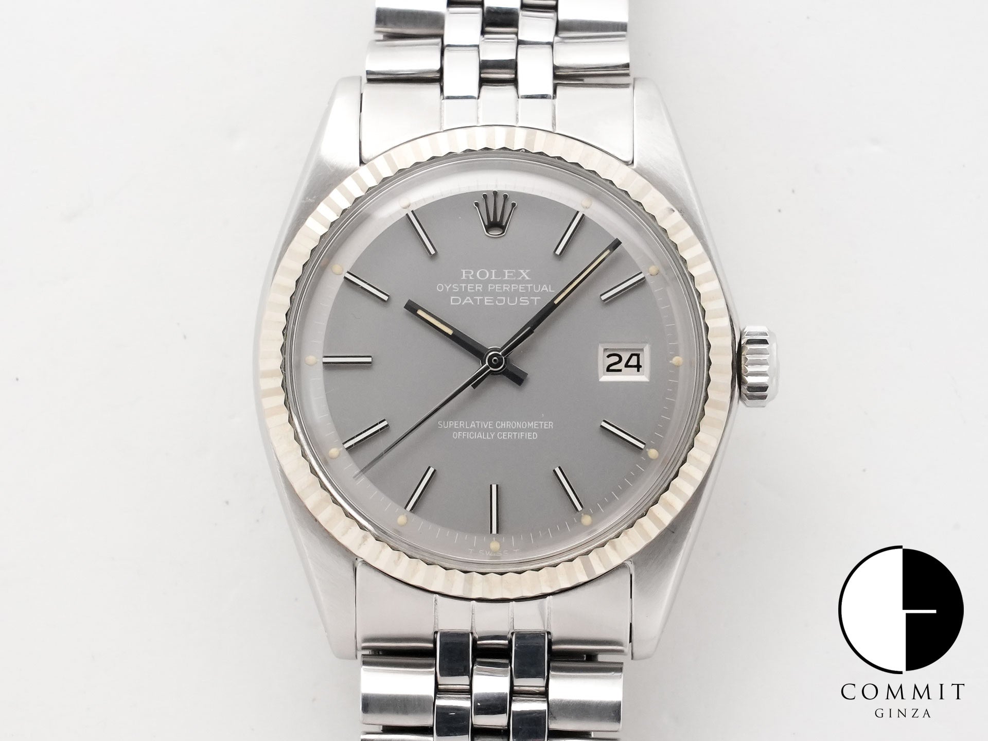 Rolex Datejust Ref. 1601 Stainless Steel/White Gold Grey Dial Used qu3cs9vs
