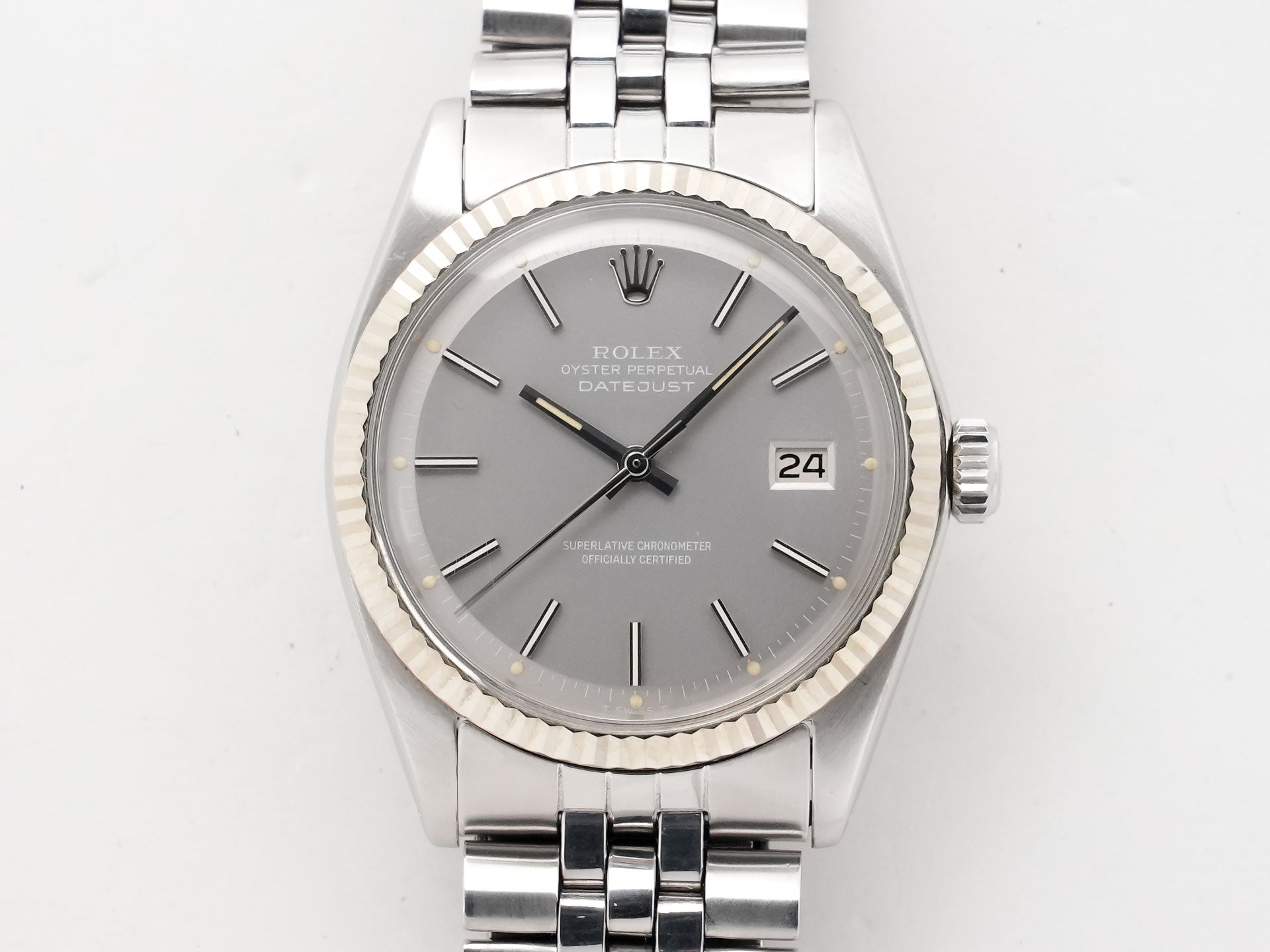 Rolex Datejust Ref. 1601 Stainless Steel/White Gold Grey Dial Used qu3cs9vs
