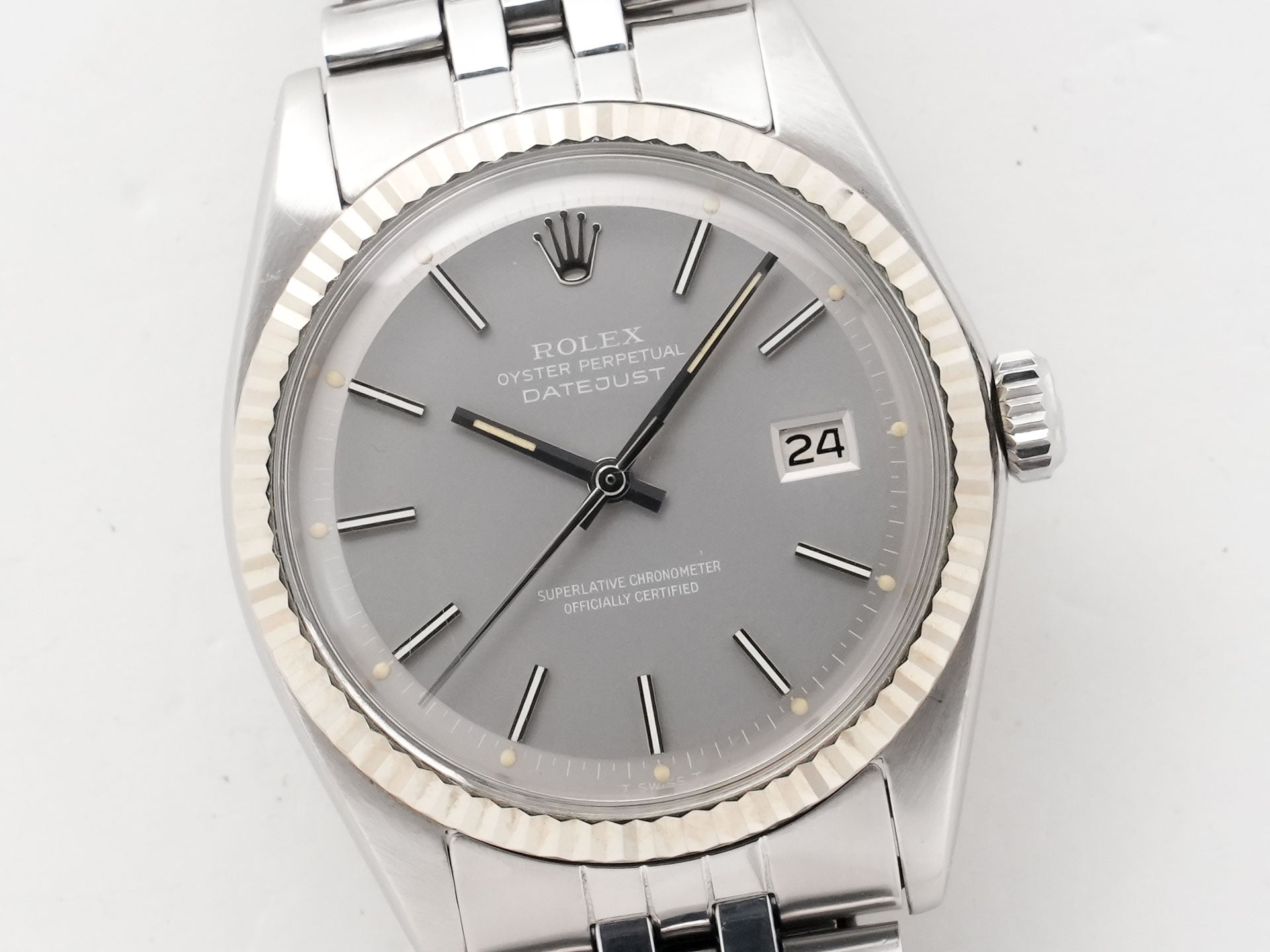 Rolex Datejust Ref. 1601 Stainless Steel/White Gold Grey Dial Used qu3cs9vs