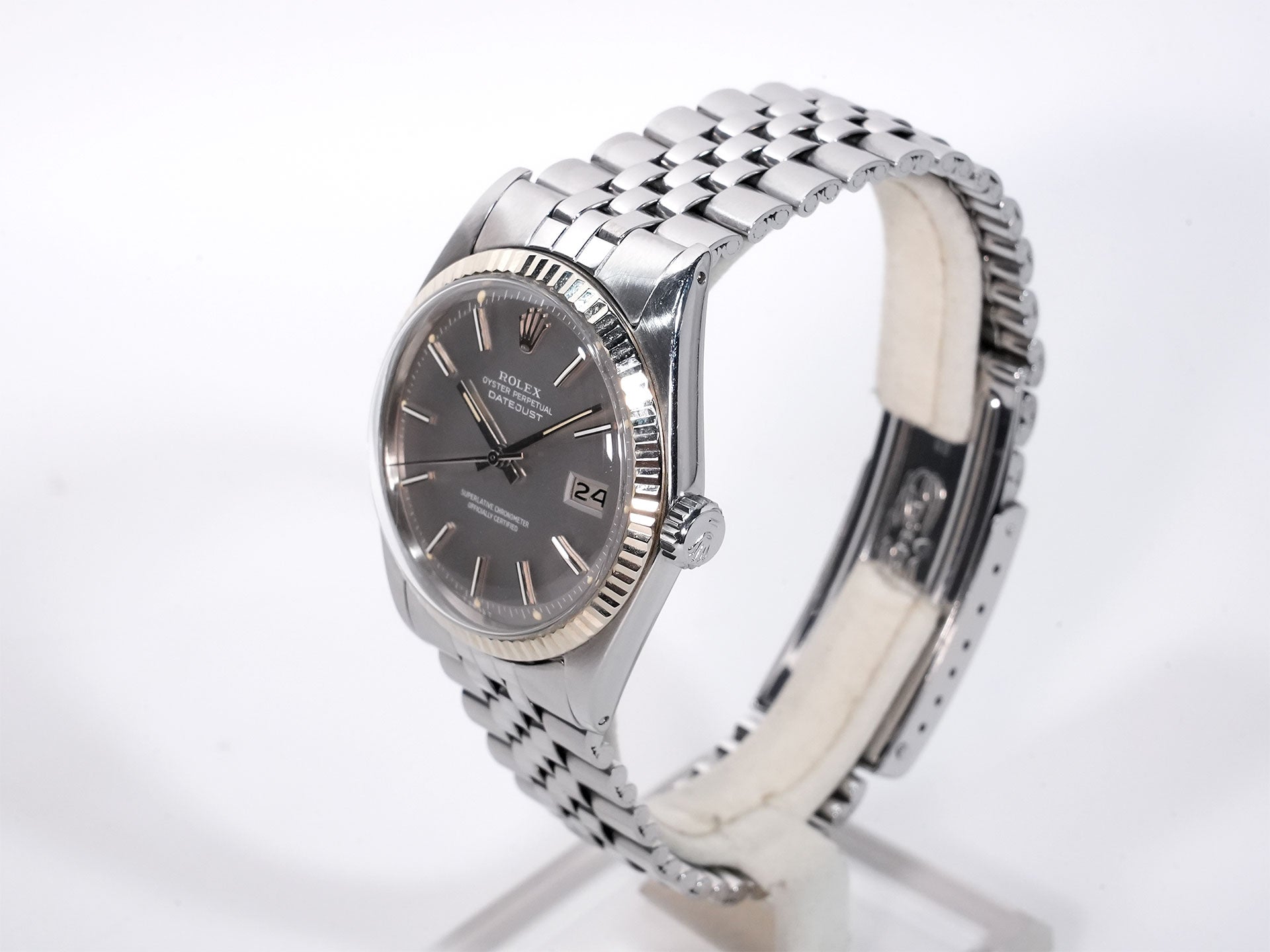 Rolex Datejust Ref. 1601 Stainless Steel/White Gold Grey Dial Used qu3cs9vs