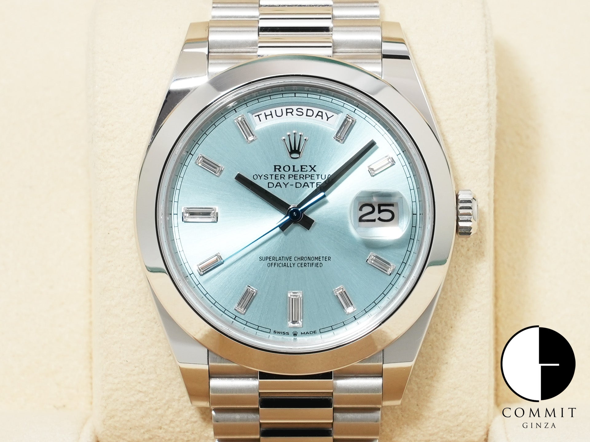 Rolex Day-Date 40 Ref. 228206A Platinum Ice Blue Dial Used 9s8jdspz