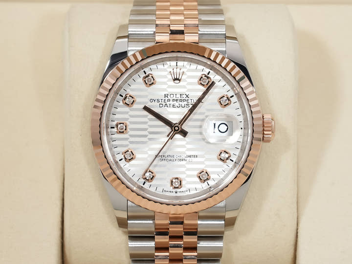 ロレックス デイトジャスト36 Ref.126231G ステンレススチール/エバーローズゴールド シルバーフルーテッドモチーフ10Pダイヤ文字盤 ジュビリーブレスレット 未使用 5y2mcyy6