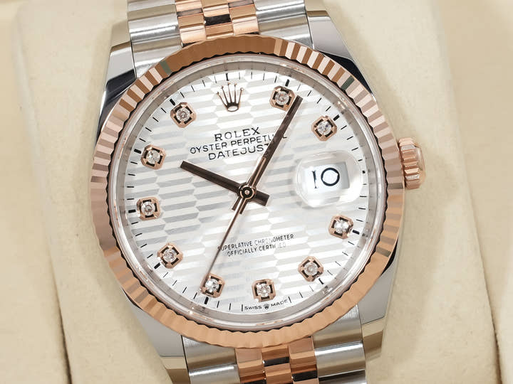 ロレックス デイトジャスト36 Ref.126231G ステンレススチール/エバーローズゴールド シルバーフルーテッドモチーフ10Pダイヤ文字盤 ジュビリーブレスレット 未使用 5y2mcyy6