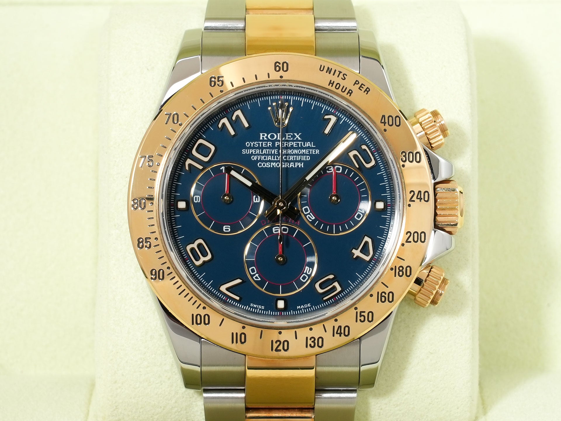 ロレックス デイトナ Ref.116523 ステンレススチール/イエローゴールド ブルーアラビア文字盤 極美品 nbu3563y