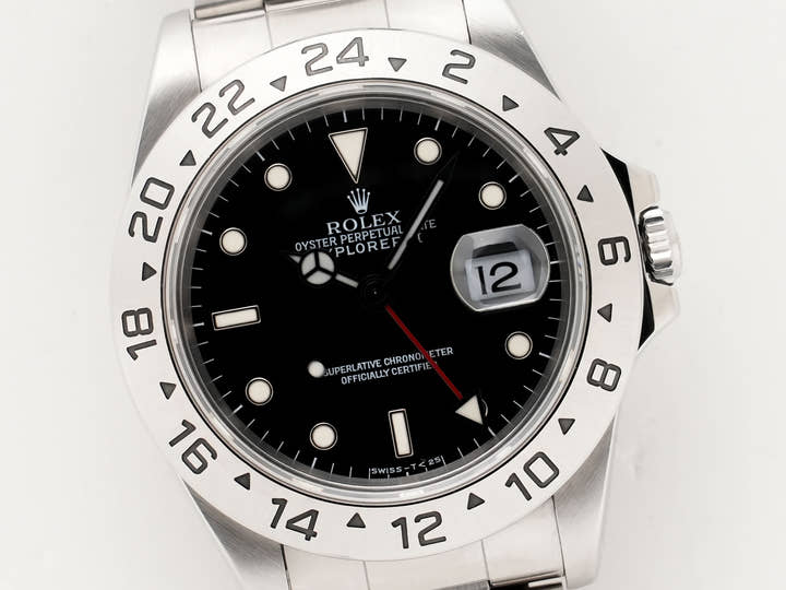 ロレックス エクスプローラーII Ref.16570 ステンレススチール ブラック文字盤 オイスターブレスレット 中古 azomc7vz