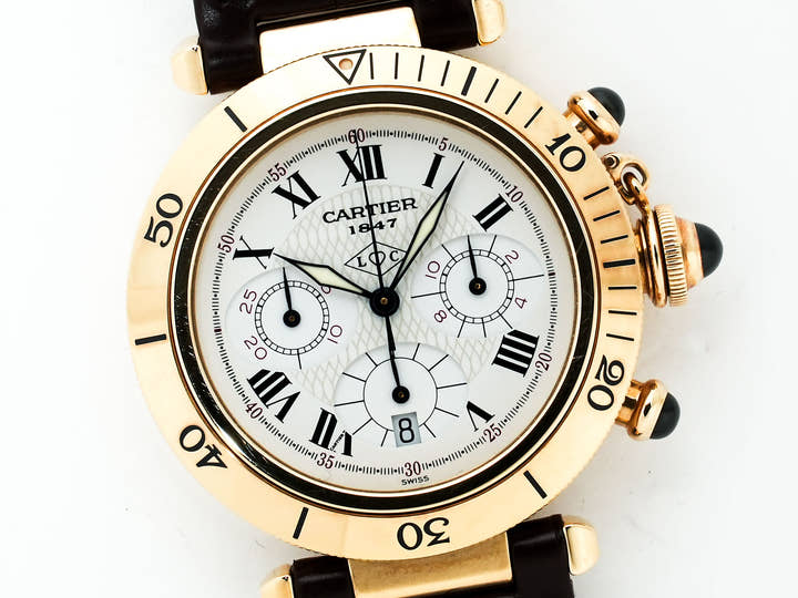 カルティエ パシャ クロノグラフ 38mm 150周年記念モデル Ref.W30X7651 イエローゴールド ホワイト文字盤 中古 xgi5pkzr