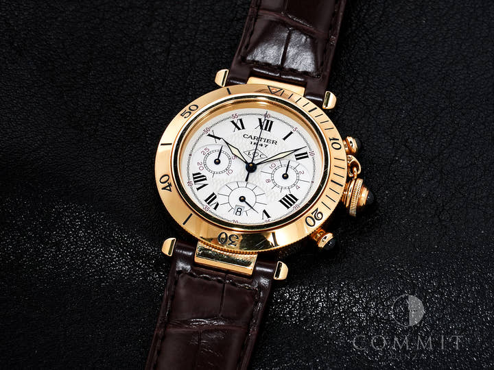カルティエ パシャ クロノグラフ 38mm 150周年記念モデル Ref.W30X7651 イエローゴールド ホワイト文字盤 中古 xgi5pkzr