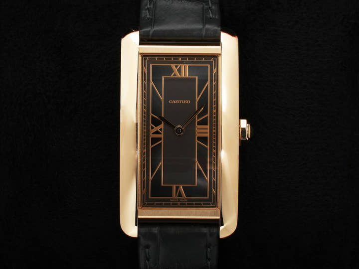 Cartier Tank Américaine LM Ref. WGTA0295 Yellow Gold Black Dial Excellent Condition spo8zdd2