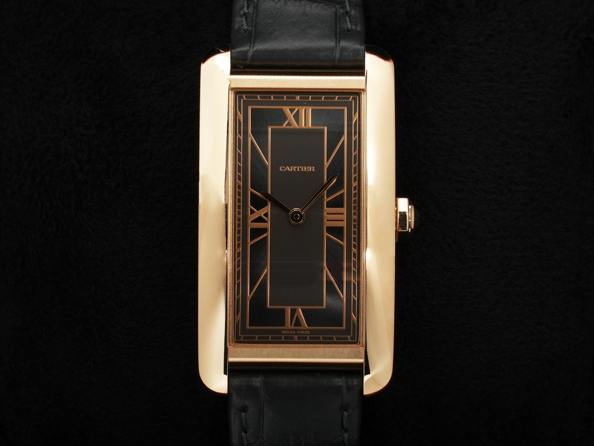 Cartier Tank Américaine LM Ref. WGTA0295 Yellow Gold Black Dial Excellent Condition spo8zdd2