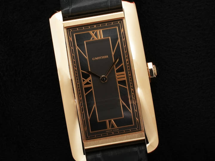 Cartier Tank Américaine LM Ref. WGTA0295 Yellow Gold Black Dial Excellent Condition spo8zdd2