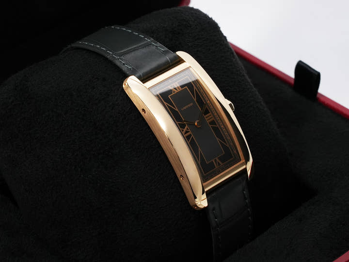 Cartier Tank Américaine LM Ref. WGTA0295 Yellow Gold Black Dial Excellent Condition spo8zdd2