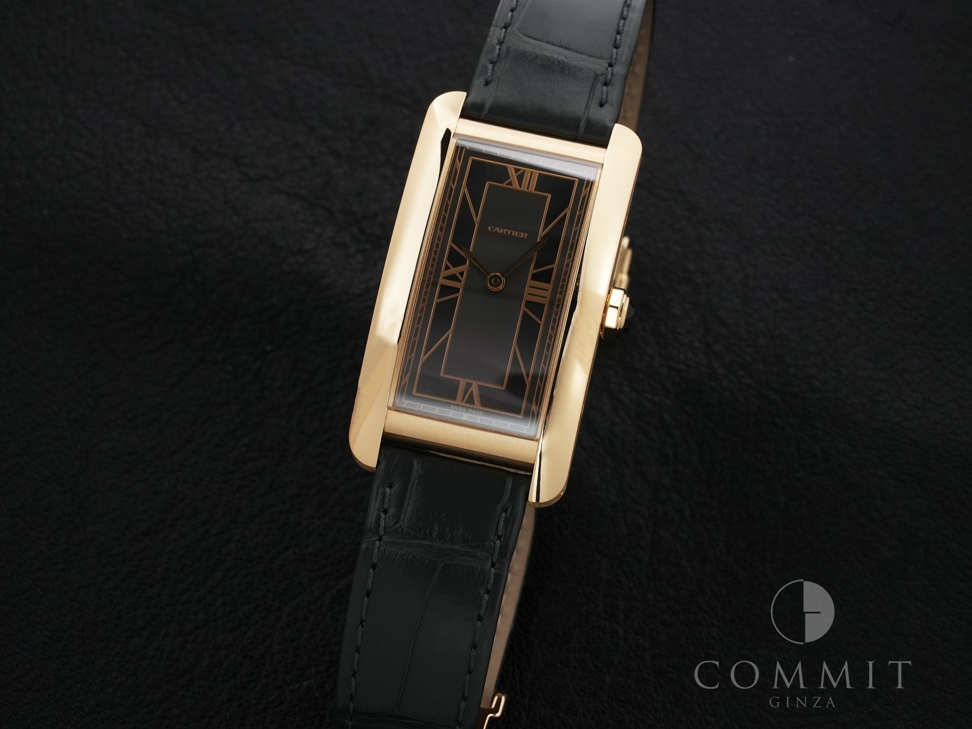 Cartier Tank Américaine LM Ref. WGTA0295 Yellow Gold Black Dial Excellent Condition spo8zdd2