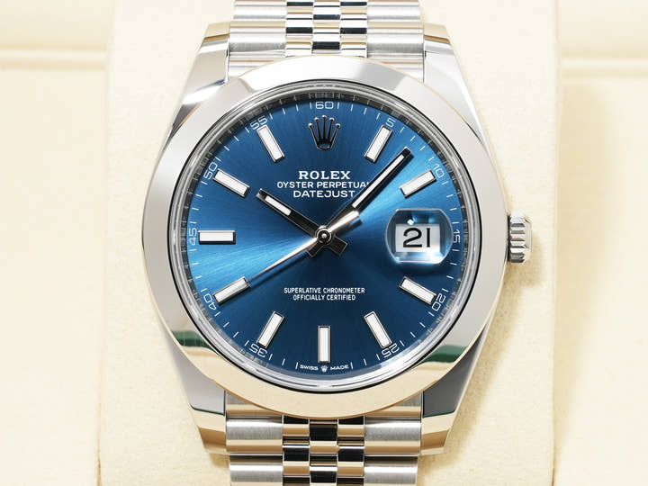 ロレックス デイトジャスト41 Ref.126300 ステンレススチール ブライトブルー文字盤 ジュビリーブレスレット 中古 2ue5igdi