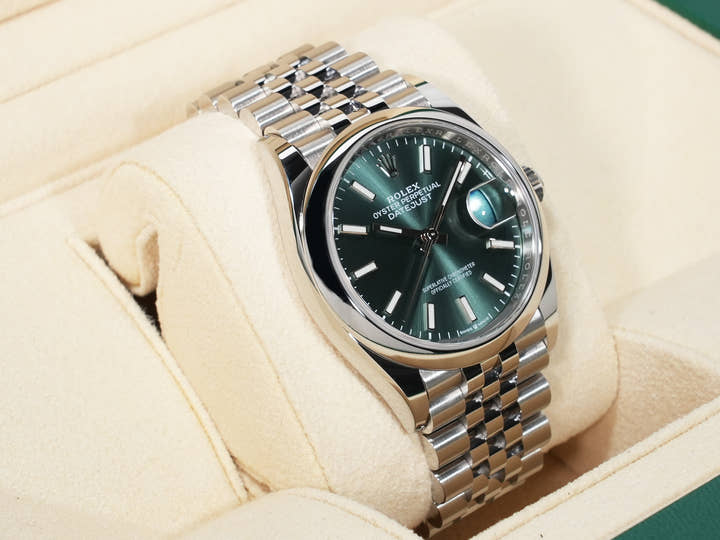 ロレックス デイトジャスト36 Ref.126200 ステンレススチール ミントグリーン文字盤 ジュビリーブレスレット 中古 gbpeagtf