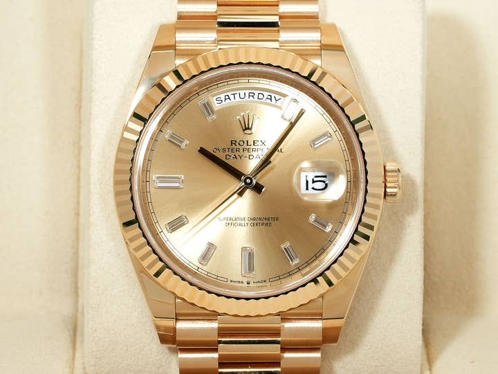 Rolex Day-Date 40 Ref.228238A Yellow Gold Champagne Gold x 10P Baguette Diamond Dial Excellent Used umwez8x8