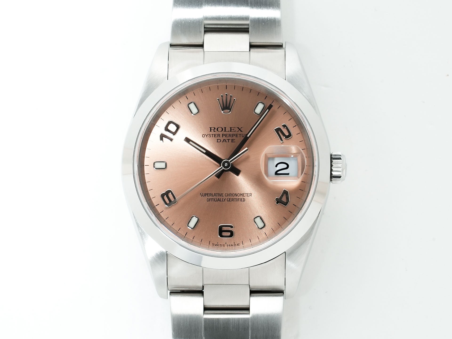 ロレックス オイスターパーペチュアルデイト Ref.15200 ステンレススチール ピンクアラビア文字盤 中古 ien59jd4