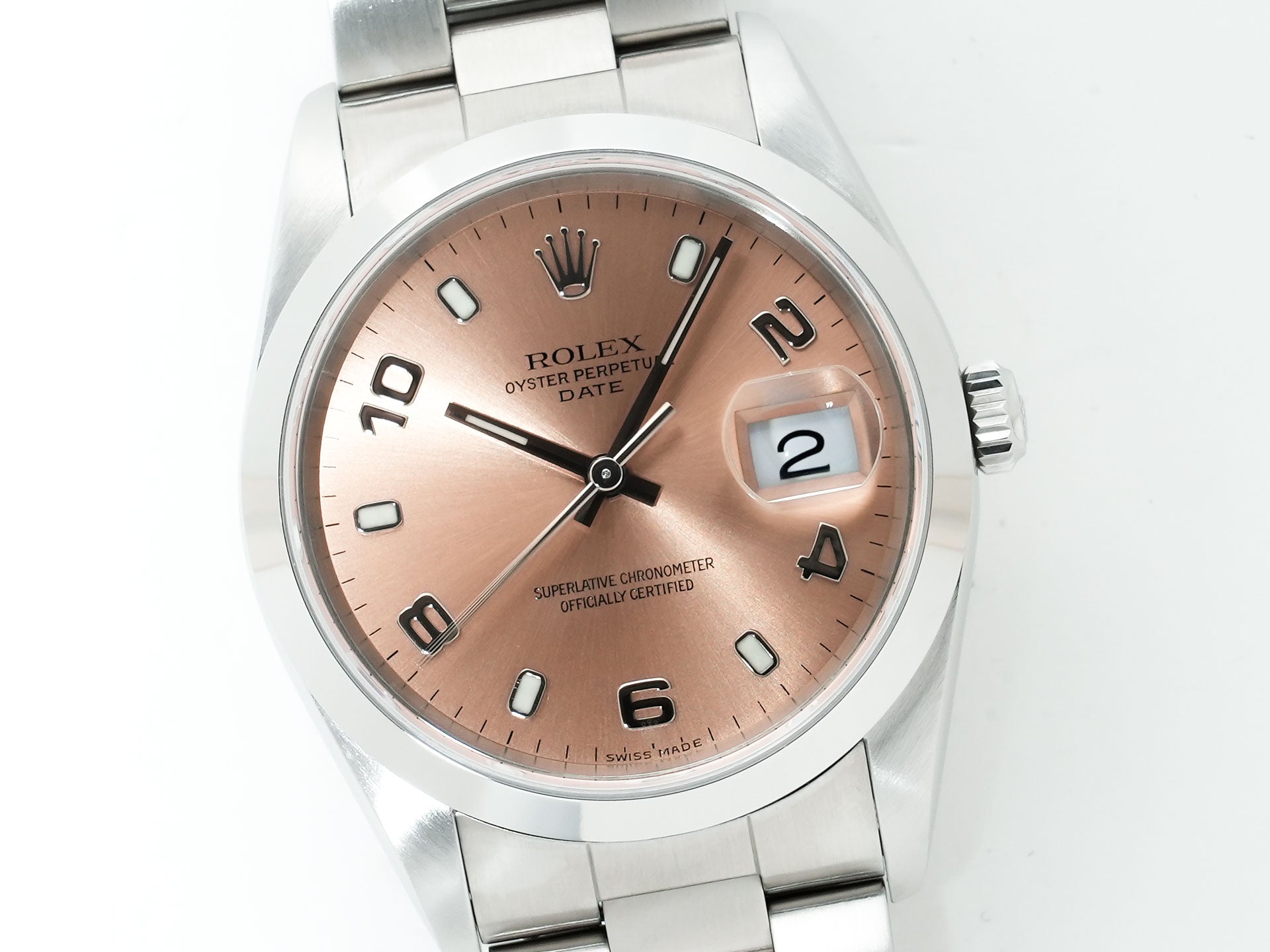 ロレックス オイスターパーペチュアルデイト Ref.15200 ステンレススチール ピンクアラビア文字盤 中古 ien59jd4