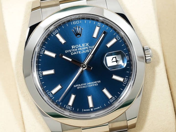 ロレックス デイトジャスト41 Ref.126300 ステンレススチール ブライトブルー文字盤 オイスターブレスレット 中古 vehzd3ih
