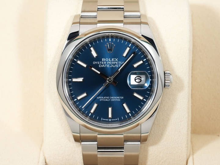 Rolex Datejust 36 Ref. 126200 Stainless Steel Bright Blue Dial Oyster Bracelet Excellent Used 3a6inkio