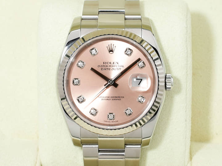 Rolex Datejust 36 Ref. 116234G Stainless Steel/White Gold Pink x 10P Diamond Dial Used crxzkkmn