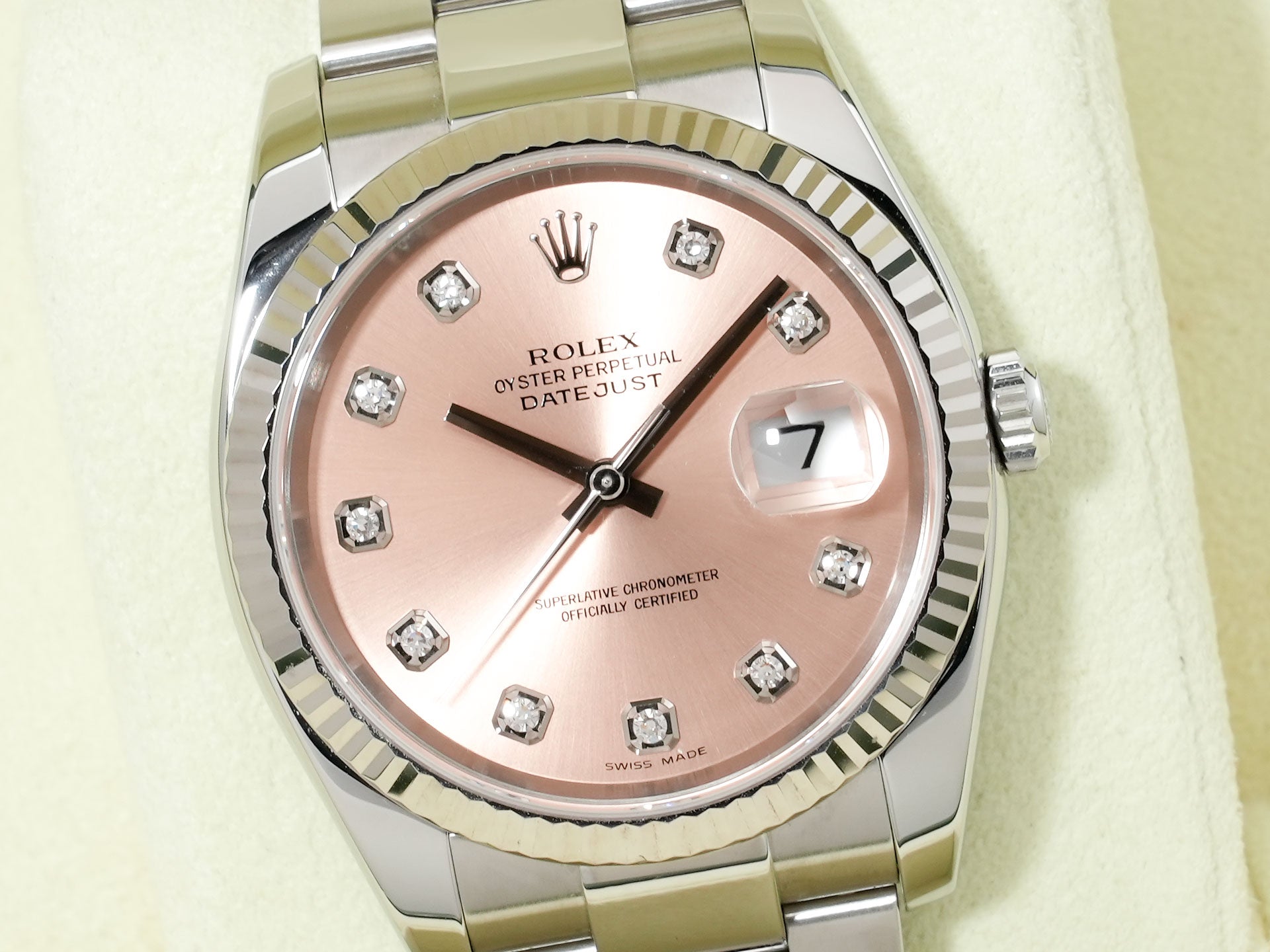 Rolex Datejust 36 Ref. 116234G Stainless Steel/White Gold Pink x 10P Diamond Dial Used crxzkkmn