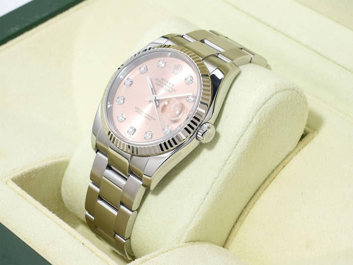 Rolex Datejust 36 Ref. 116234G Stainless Steel/White Gold Pink x 10P Diamond Dial Used crxzkkmn