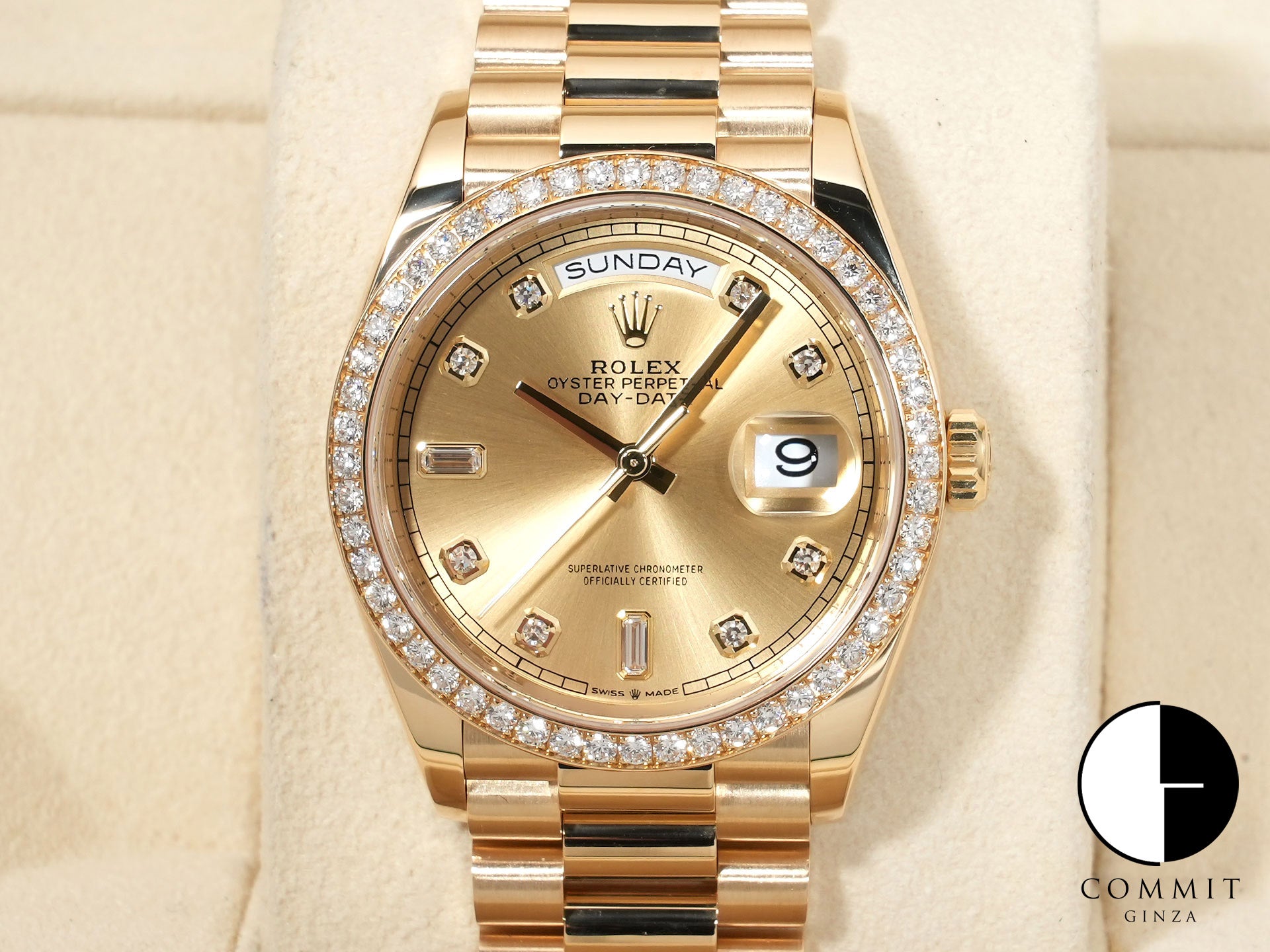 Rolex Day-Date 36 Ref. 128348RBR Yellow Gold Champagne Dial with Diamonds Excellent Used Condition w5nbiinn