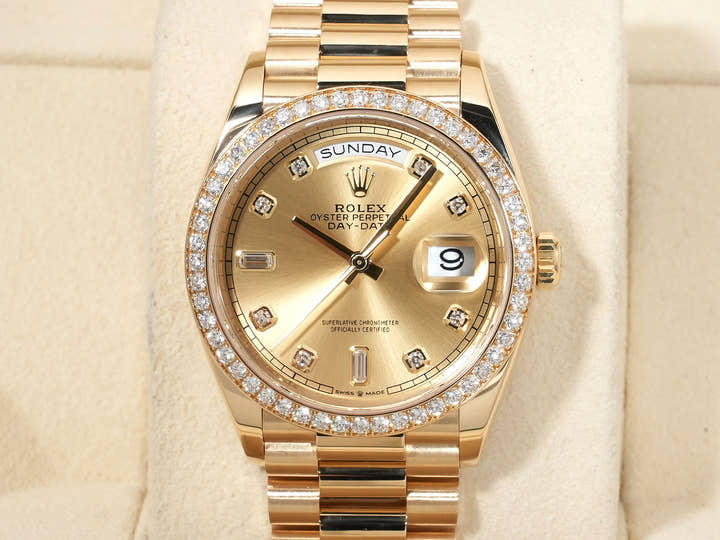 Rolex Day-Date 36 Ref. 128348RBR Yellow Gold Champagne Dial with Diamonds Excellent Used Condition w5nbiinn
