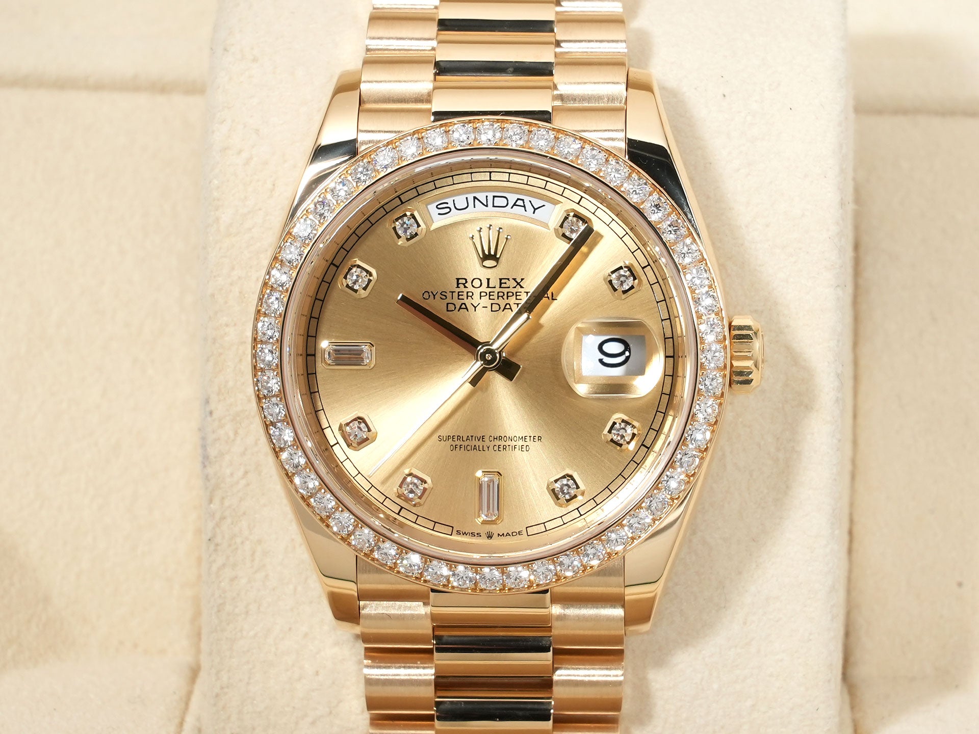Rolex Day-Date 36 Ref. 128348RBR Yellow Gold Champagne Dial with Diamonds Excellent Used Condition w5nbiinn