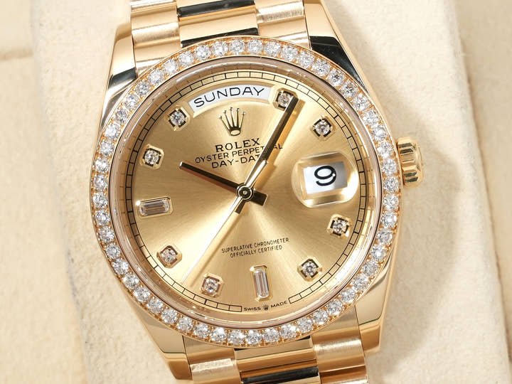 Rolex Day-Date 36 Ref. 128348RBR Yellow Gold Champagne Dial with Diamonds Excellent Used Condition w5nbiinn