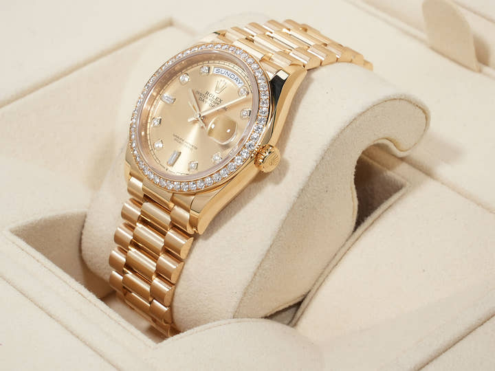 Rolex Day-Date 36 Ref. 128348RBR Yellow Gold Champagne Dial with Diamonds Excellent Used Condition w5nbiinn
